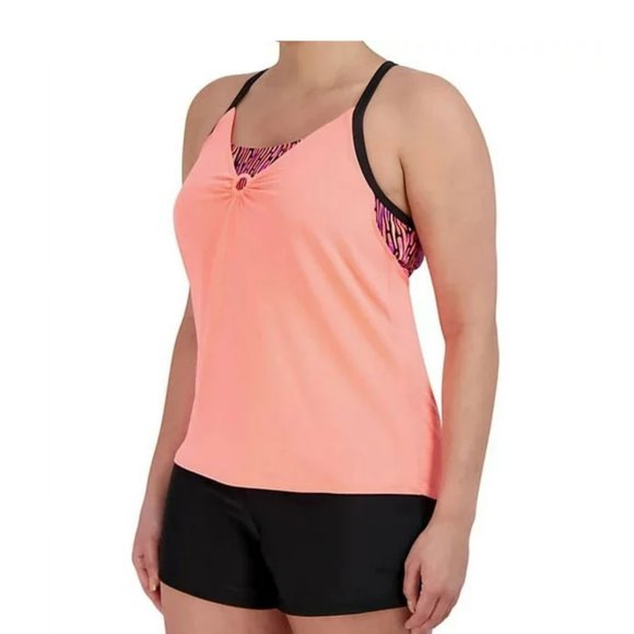 ZeroXposur 2-Piece Swimsuit - XL Top & XXL Bottoms - Coral & Black 4-Way Stretch - Picture 1 of 11